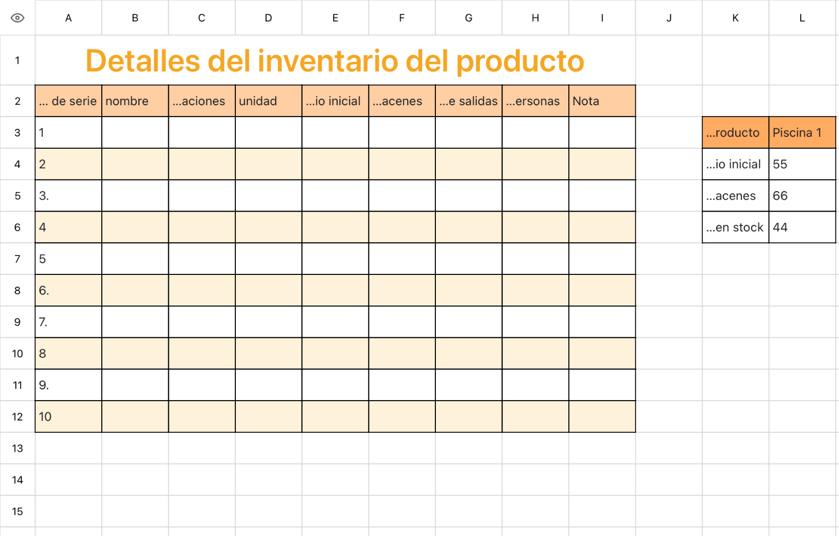 Detalles del inventario del producto 1